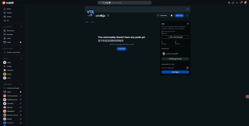 新建了一个reddit的社区，用于交流vtk.js相关的内容